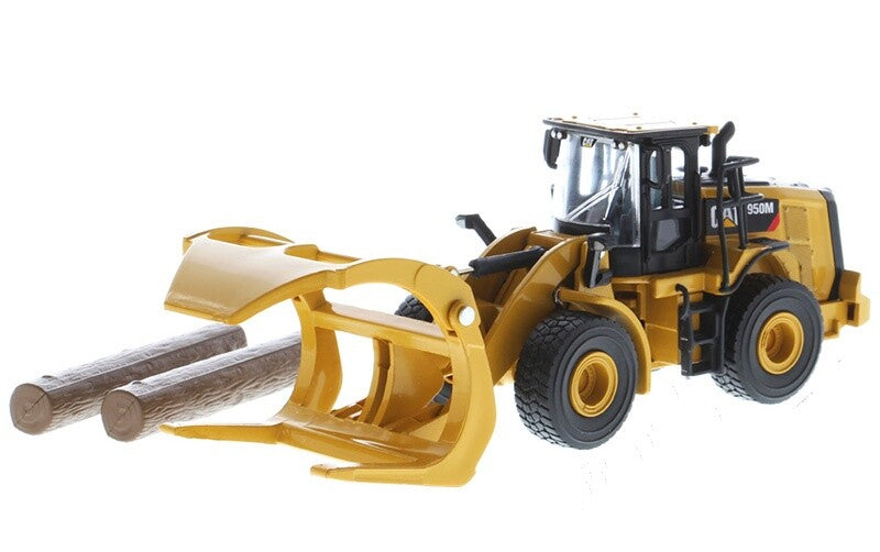 1:64 DM CAT950M Wheel Loader with Log Fork and Bucket Attachment Diecast Model