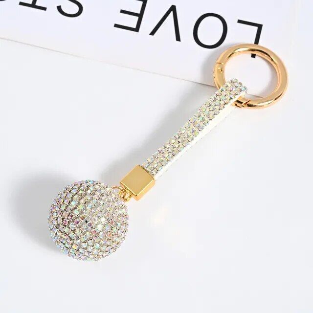 Rhinestone Ball Leather Strap Key Chain Pendant Charm Crystal Purse Bag Car Ring