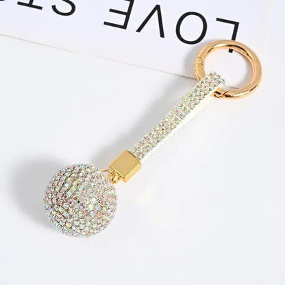 Rhinestone Ball Leather Strap Key Chain Pendant Charm Crystal Purse Bag Car Ring