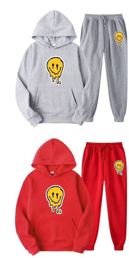 Unisex Winter Fashion Hoodie Set with Smiley Print