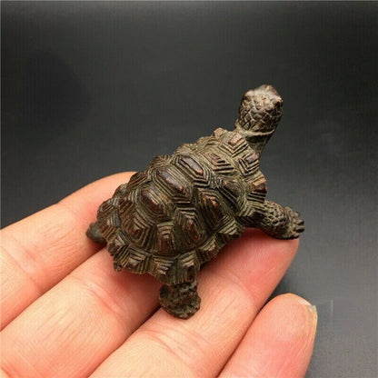 2.28" Chinese Kung Fu Tea Vintage Brass Money Turtle Shelf Luck Sculpture