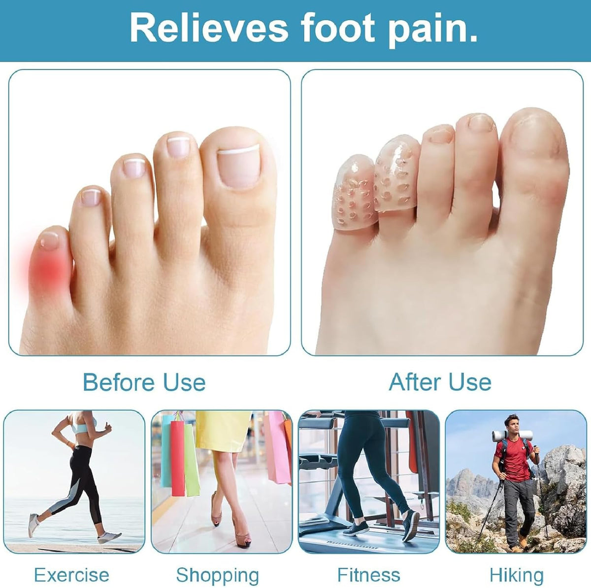 100 Pcs Clear Silicone Toe Protectors, Breathable and Anti-Friction Toe Covers