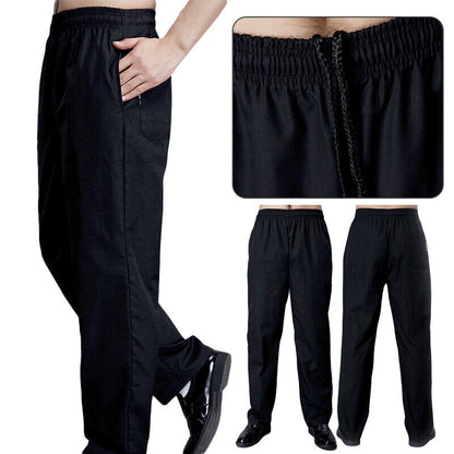MEN Chef Work Pants Kitchen Baggy Trouser Restaurant Black Uniform Pants M-4XL