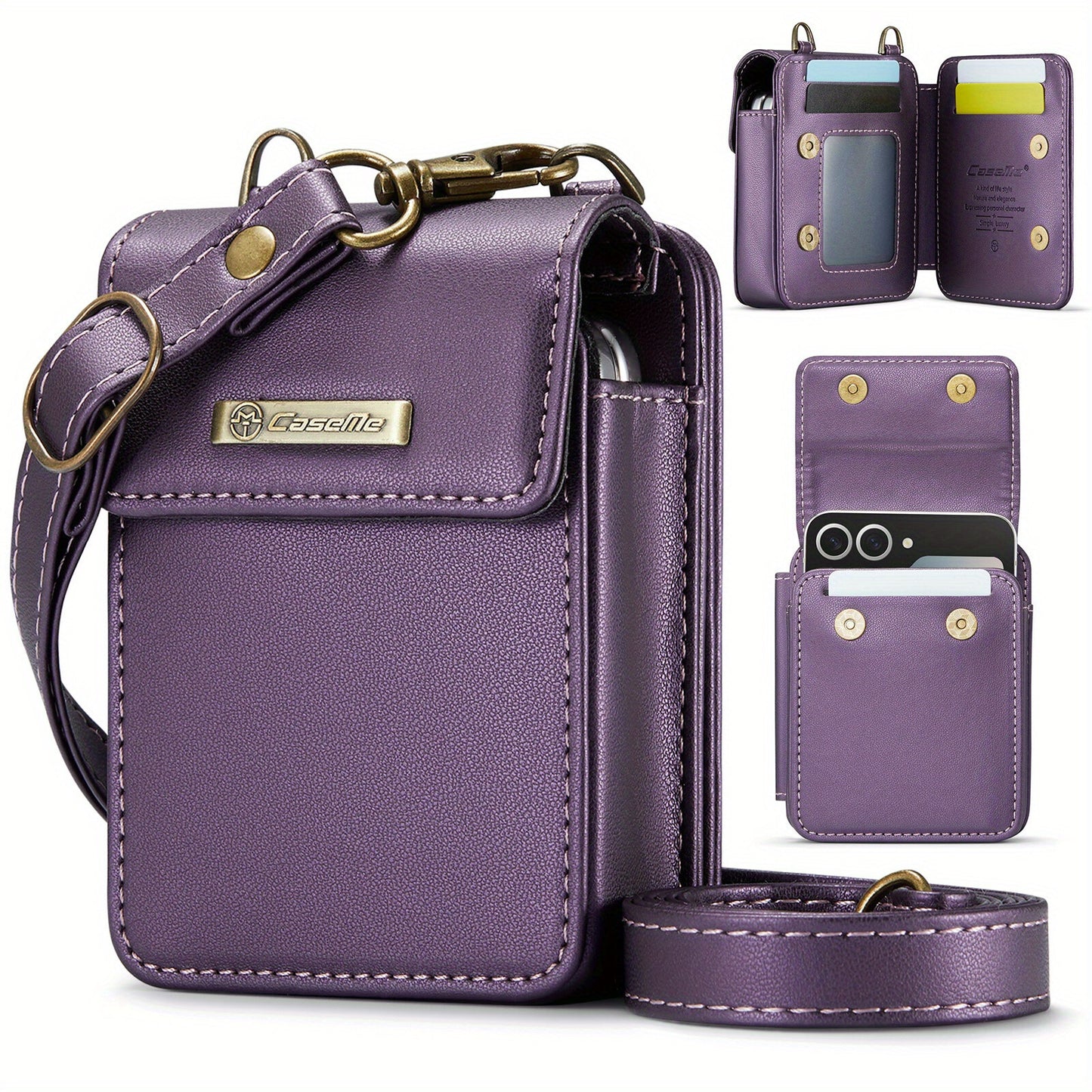 For Samsung Galaxy Z Flip 7 6 5 4 Case Crossbody with RFID Blocking Card Holder
