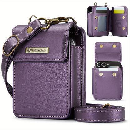 For Samsung Galaxy Z Flip 7 6 5 4 Case Crossbody with RFID Blocking Card Holder