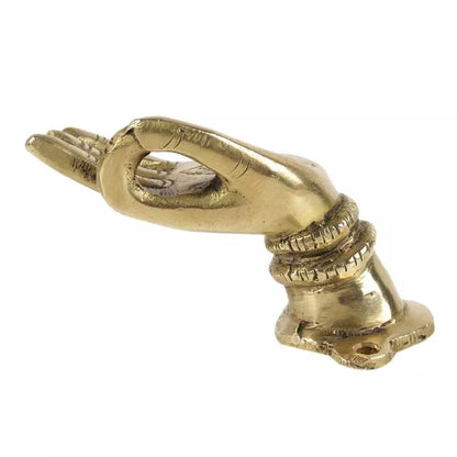 Set of 2 Antique Look Golden Brass Door Handles With Buddha Meditating Hand