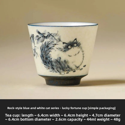 44ml Ceramic Handpainted Cute Cat Teacup Tea-tasting Fragrance Cup Master Cup