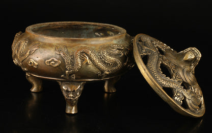 Intage collect old handmade exquisite brass dragon censer Incense Burner