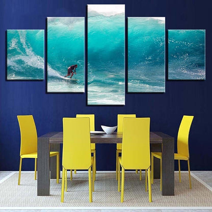 Man Surfing Blue Ocean Sea Waves Canvas Prints Painting Wall Art Home Decor 5PCS