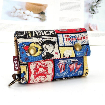 Handmade 3 Fold Fabric Wallet Short Zipper Purses Multi-function Bag Card Holder