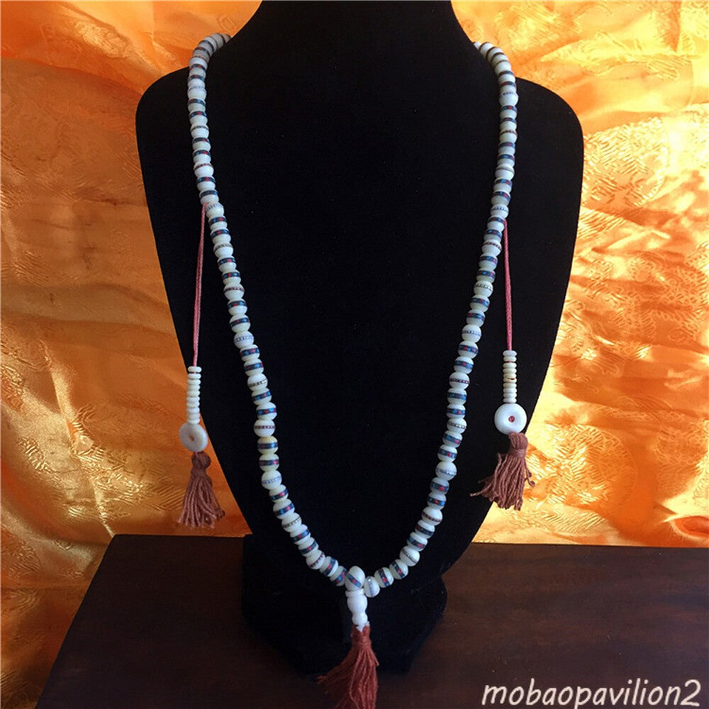 1pc Antique Natural Yak Bone Mara Necklace 108 Beads Feng Shui Necklace