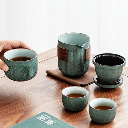 Ceramic Teapot with 4 Cups Green Travel Tea Set