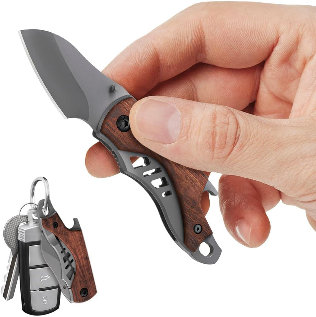 Small Pocket Knife for Men - 5.7’’ Keychain Knife with Bottle Opener - Box Cutte