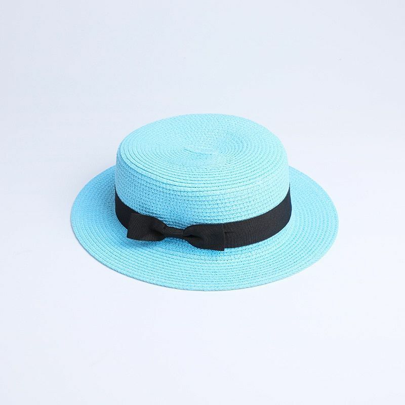 Hats Sun Flat Straw Boater Girls Bow Summer Women Kid Beach Casual Adult Autumn