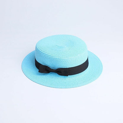 Hats Sun Flat Straw Boater Girls Bow Summer Women Kid Beach Casual Adult Autumn
