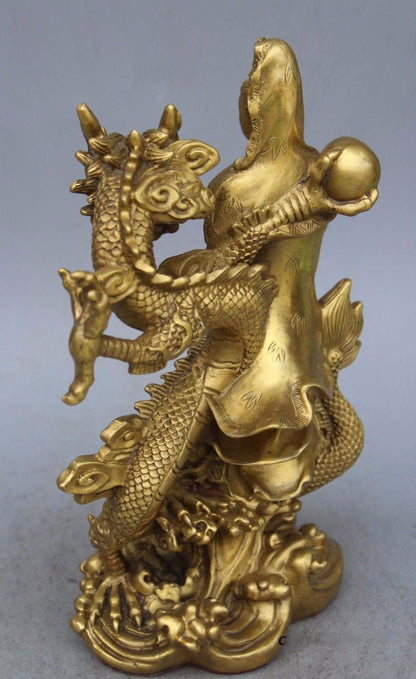 Chinese Brass Dragon kwan-yin GuanYin Goddess buddha statue