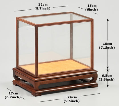 New Solid Wood Trim Base Display Box Transparent Glass Doll Antique Case Cover