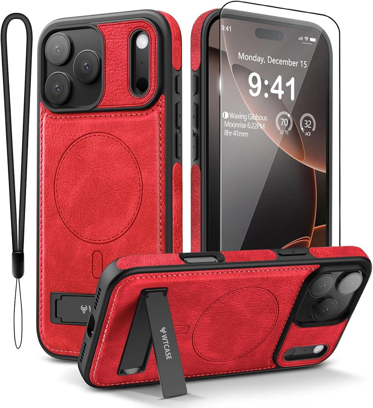 Magnetic for Iphone 17 Pro Leather Case,Built-In Invisible Stand [Compatible wit