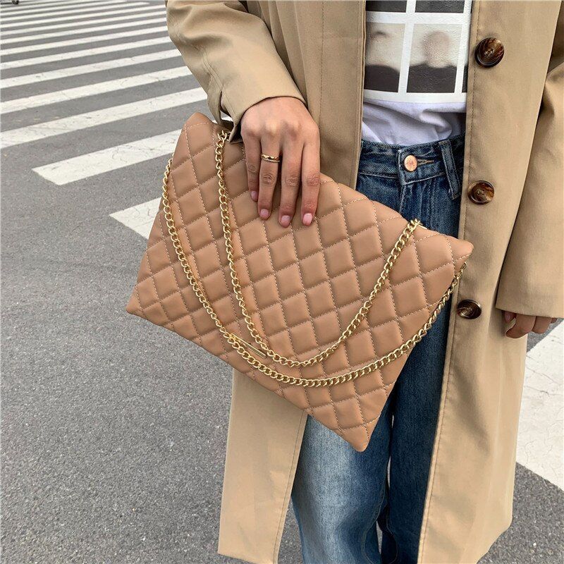 Shoulder Bag Fashion Plaid Leather Crossbody Bags Large Envelope Handbag Purses