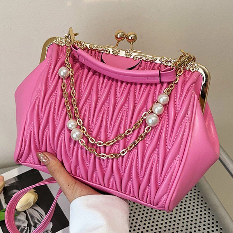 Fashion Chain Shoulder Bag Kiss Lock Shell Clip Crossbody Bag Chic Crossbody Bag