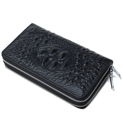 Men's Real Leather Clutch Bag, Double Zipper Long Business Wallets Phone Holder