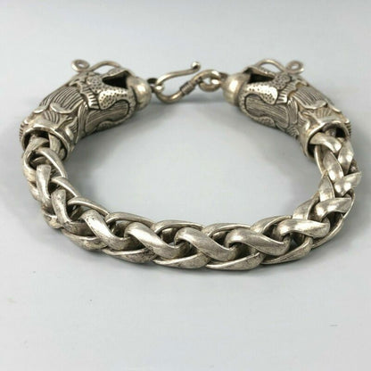 Chinese Rare Collectible Tibet Silver Handwork Dragon Amulet Bracelet Exquisite
