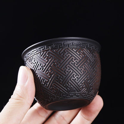 Handmade Purple Clay Relief Teacup Chinese Style Retro Master Cup 120ml