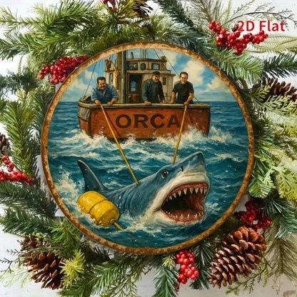 Vintage 8x8 Tin Sign Orca Boat Shark Attack Retro Nautical Wall Art for Home Bar