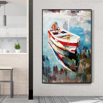 Modern minimalist decorative painting landscape oil painting boat mooring lroom