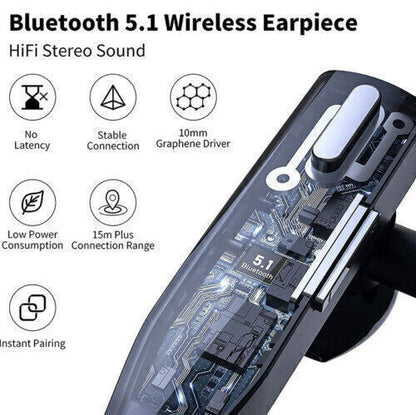 Trucker Wireless Bluetooth 5.1 Earpiece Headset Mic Earbud Noise Cancelling LOT