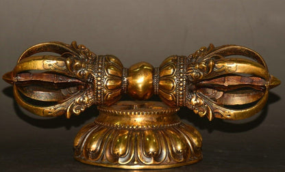 7"Old Tibet Buddhism Pure Bronze Gilt Vajra Dorje Phurpa Exorcism Talisman Faqi