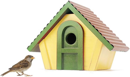 Wooden Bird House Hanging Wall Mounted Nest Box Metal Roofed Lifetime Lasting