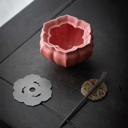 Porcelain Holder For Tea Pot Water Reservoir Pot Mat Lotus Design Copper Filter