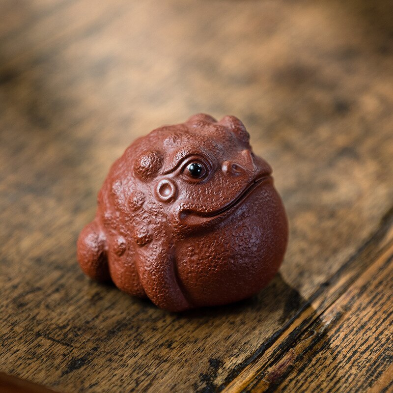 1pc Yixing Purple Clay Tea Pet Three-legged Golden Toad Ornaments Handmade Decor