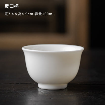 Mutton-fat Jade Porcelain Single Cup Tea Tasting Cup White Porcelain Tea Set