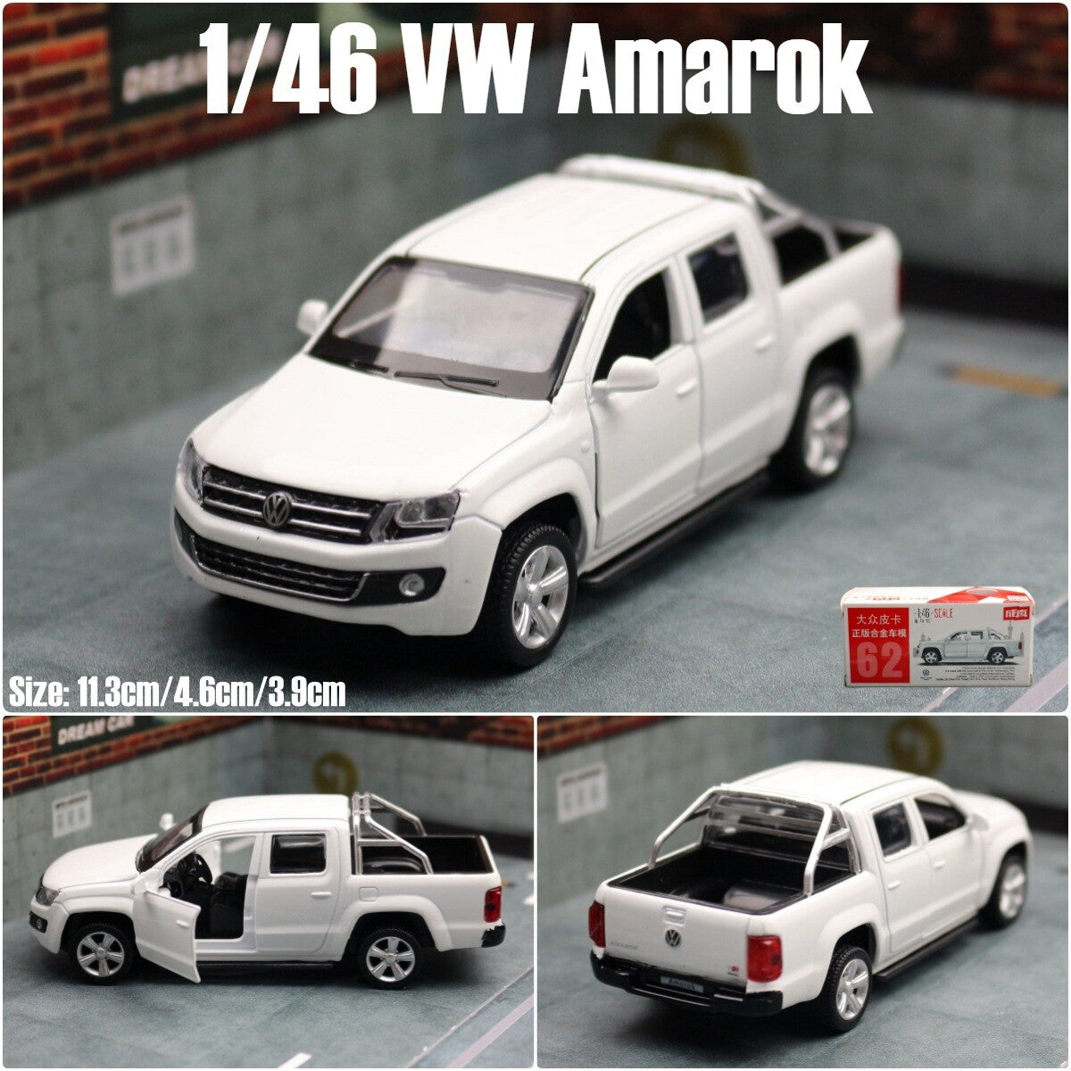 1:46 Diecast Volkswagen Amarok Pickup Metal Car Model Toy Pull Back Door Open