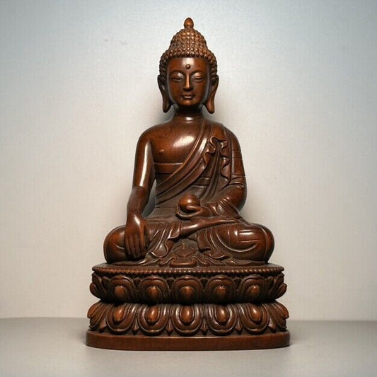 Vintage Wooden Carving Boxwood Sculpture Medicine Buddha Statue Wood Home Decor