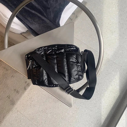 Shoulder Bag Women 2023 Winter Crossbody Down Bag Handbag Wide Shoulder