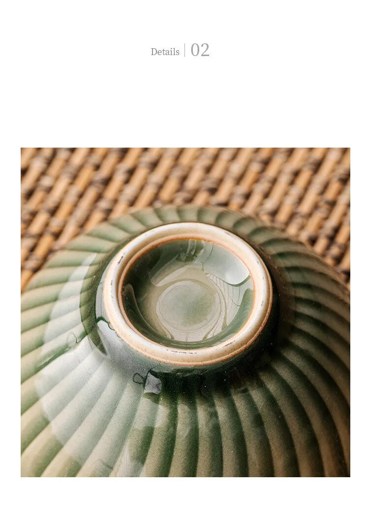 150ml Yue Kiln Relief Drum Shaped Celadon Tea Cup Master Cup Single Tea Set