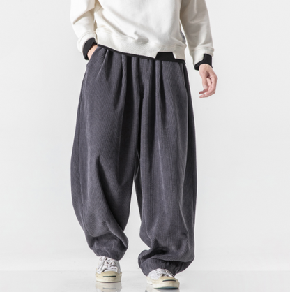 Men Corduroy Baggy Pants Kung Fu Loose Casual Harem Bottoms Hip Hop Trousers