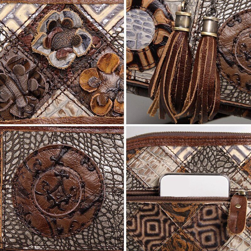 Bohemian Genuine Leather Bag Floral Crossbody Luxury Shoulder Vintage Handbags