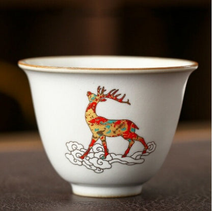 ruyao craft crackle glaze porcelain tea cup 100ml ox deer print personal cup new