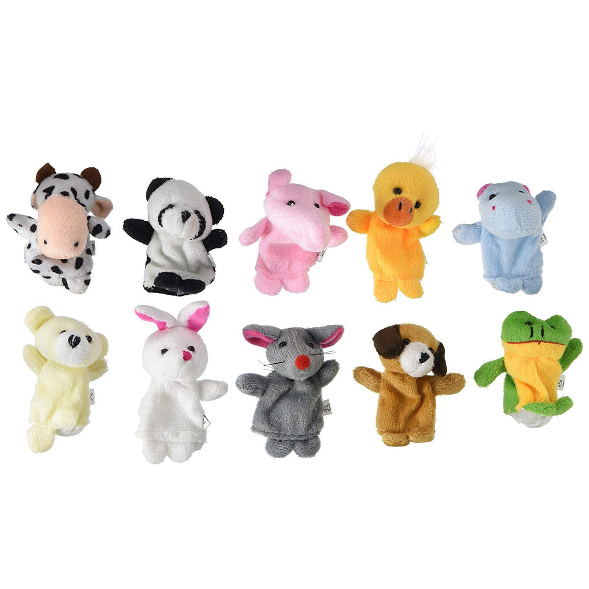 Elephant, Panda, Duck, Rabbit, Frog, Mouse, Cow, Bear, Dog, Hippo Finger Puppets