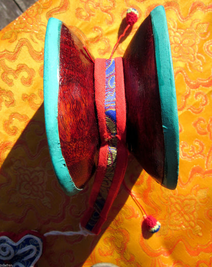 5inch Xizang Kaiguang Traditional Damaru Hand Beat Drum Brocade Protective Shel