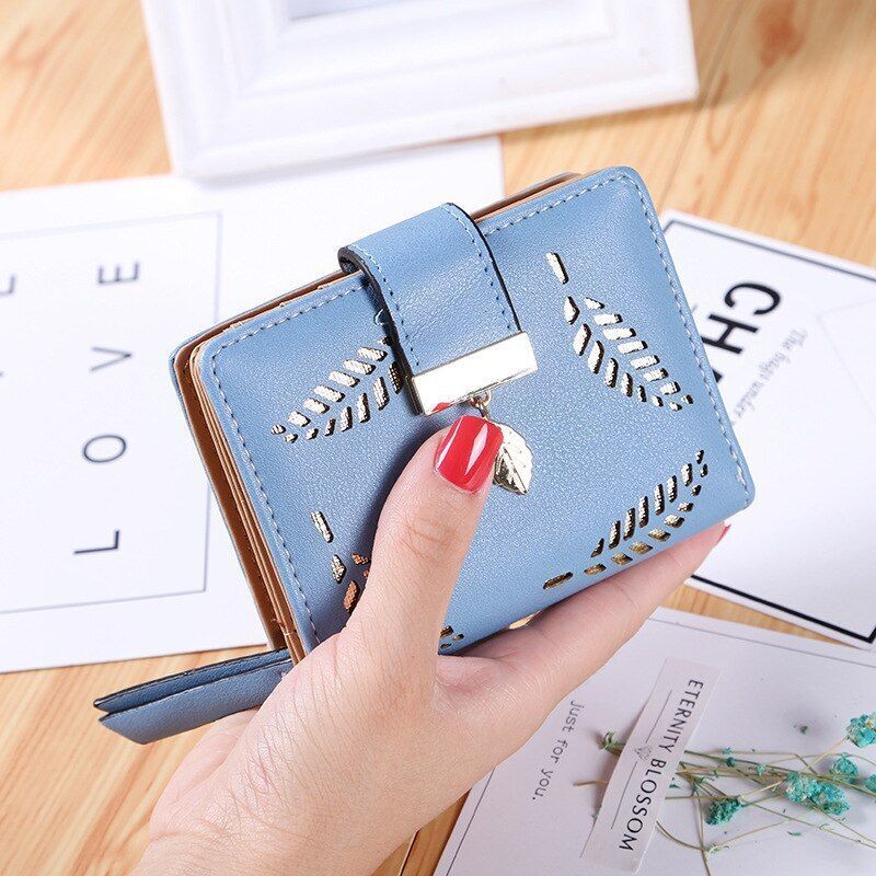 Fashion Hollow Leaf Wallet Casual Leather Pouch Zipper Card Bag Clutch Polyester