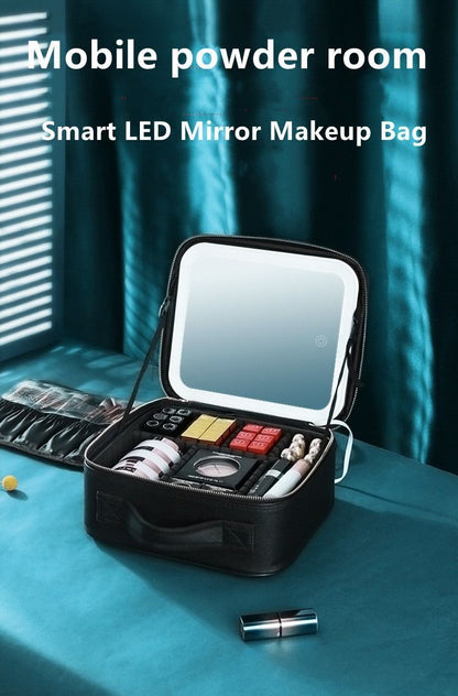 Lighted Cosmetic Case Mirror LED Cosmetic Bag Big Makeup Storage Box 26*11*23 CM