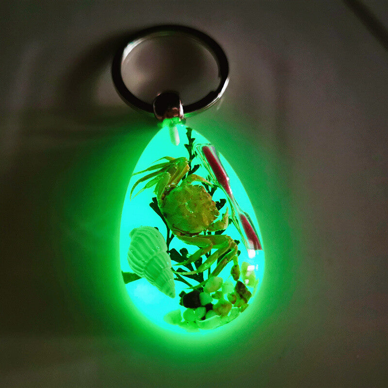 Luminous key chain amber insect ornament holiday gift crab seahorse ant flower