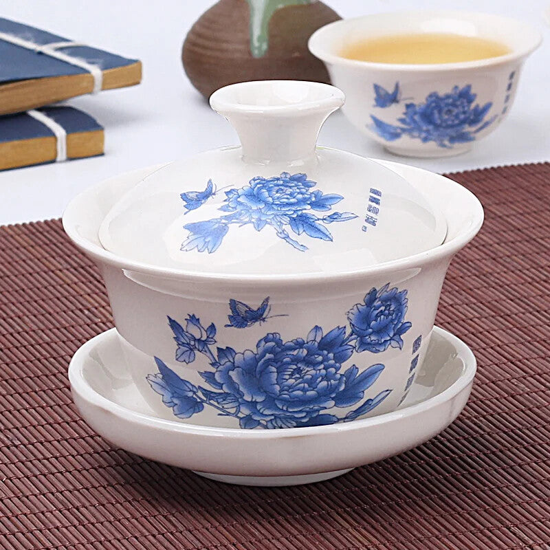 Chinese Traditional Gai Wan Tea Set Tea Sets Dehua Gaiwan Tea Porcelain Pot Set