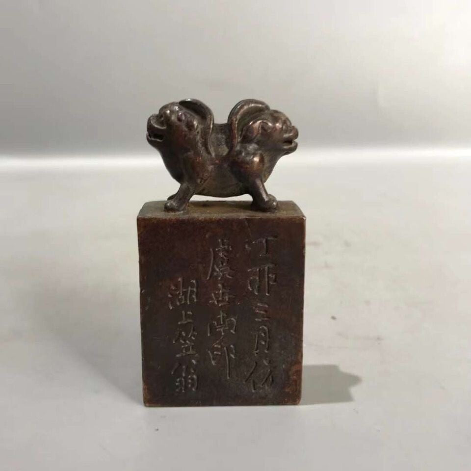 China copper animal table Ornament Statue Tea Pet home decor fortune seal gift