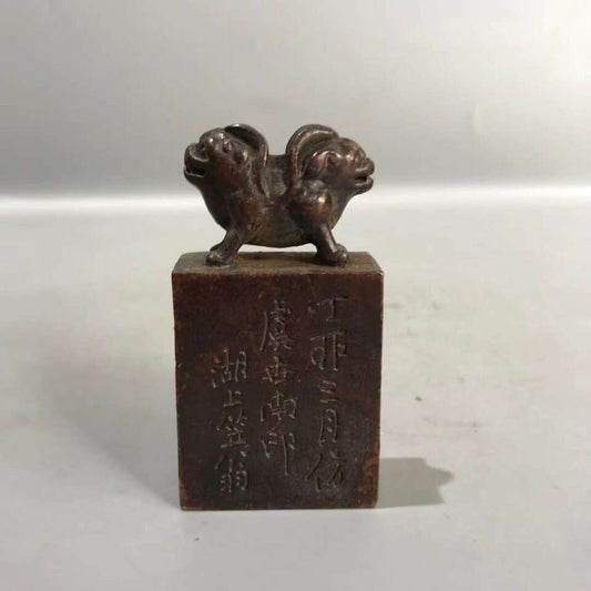 China copper animal table Ornament Statue Tea Pet home decor fortune seal gift